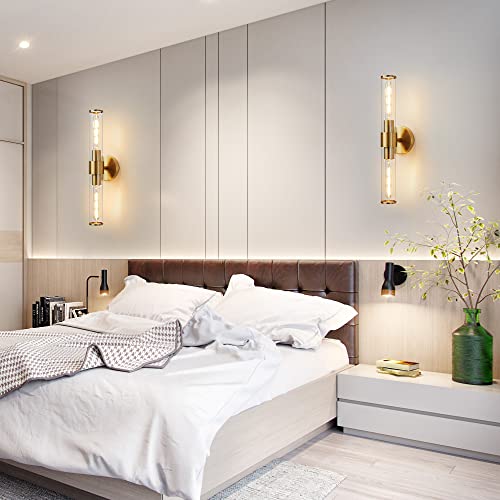 Hardwired Gold Bathroom Vanity Light Clear Glass Wall Sconce