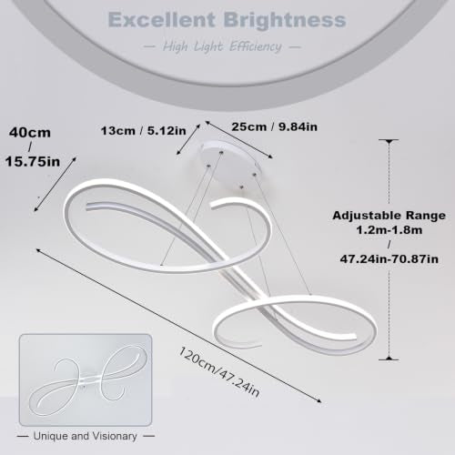 47.24inch LED Chandelier Dimmable Pendant Lights for Kitchen Island Lighting with Remote Controller