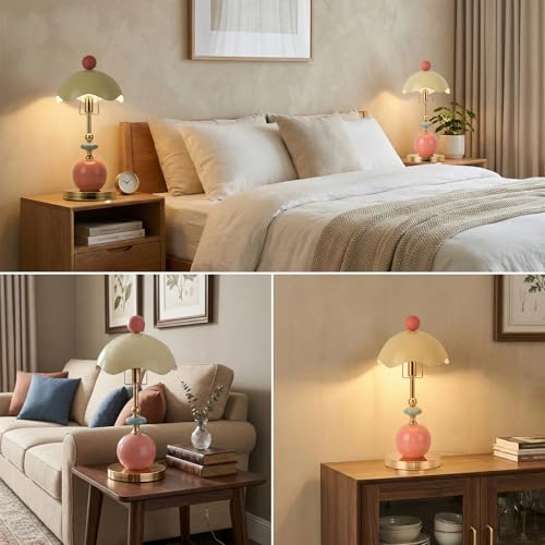 Modern Green Metal Shade Table Lamp Plug in Metal Base Desk Light with Plug Cord Switch for Bedroom Bedside Living Room