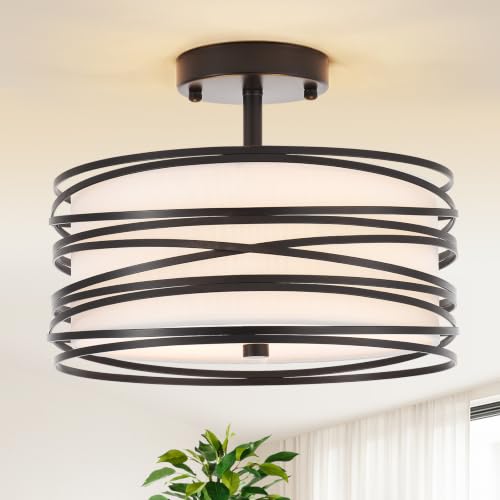 12.2" Black Semi Flush Mount Ceiling Light