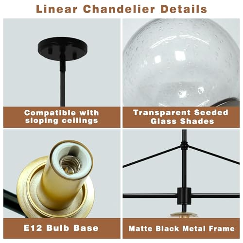 Linear Chandelier for Dining Room 5 Lights Black Kitchen Island Lights