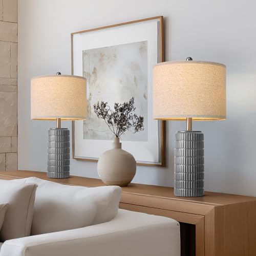 23" Ceramic Dark Gray Table Lamps Set of 2 for Living Room (2 Count)