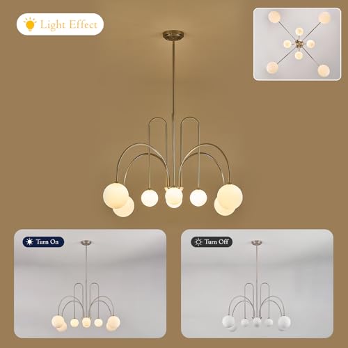 Nickel Sputnik Chandelier with Milk Glass Globe 8 Lights L41 Inch