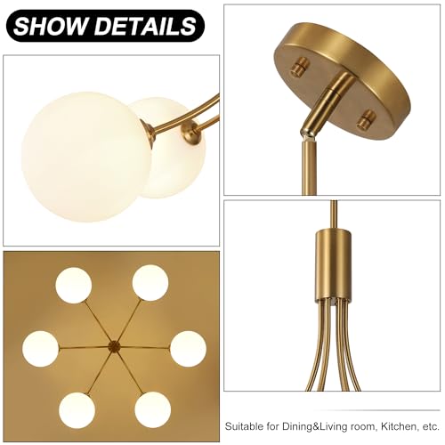 6 Light Modern Farmhouse Gold Chandeliers for Dining Room Light Fixture (6 Count)