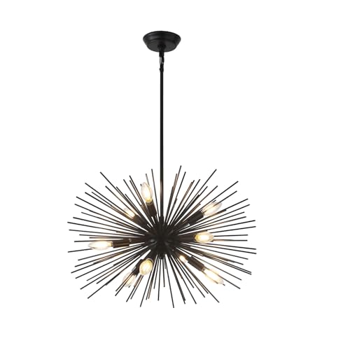 24in 9 Light Black Sputnik Chandelier Mid Century Modern