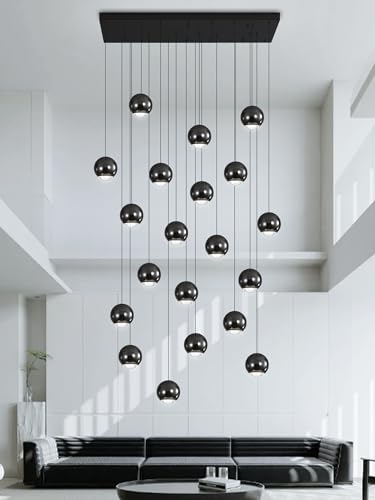 Rectangle Black Chandelier Large Linear Chandeliers for Dining Room Globe Pendant Ceiling Light Fixture for Kitchen Island Foyer Entryway