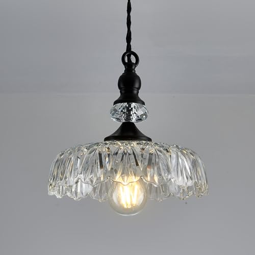 Vintage Glass Pendant Light Fixture Black Modern Adjustable Chandelier Hanging Light for Farmhouse Dining Room Kitchen Bedroom Hallway Island