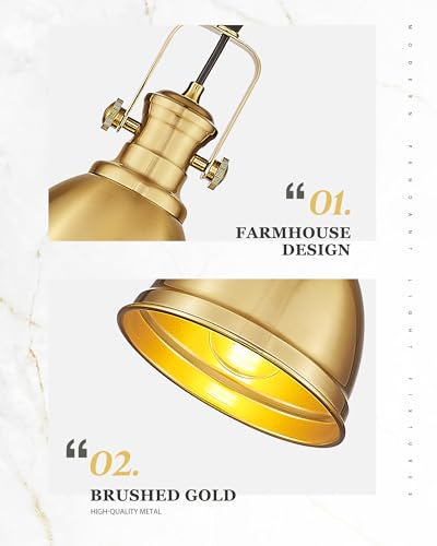 2 Pack Brushed Gold Pendant Lights for Kitchen Island (2 Count)