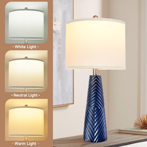 Nightstand Lamp Bedside Lamps Set of 2 Vintage Rustic Farmhouse Table Lamp 3 Way Dimmable Horizontal Stripe Light