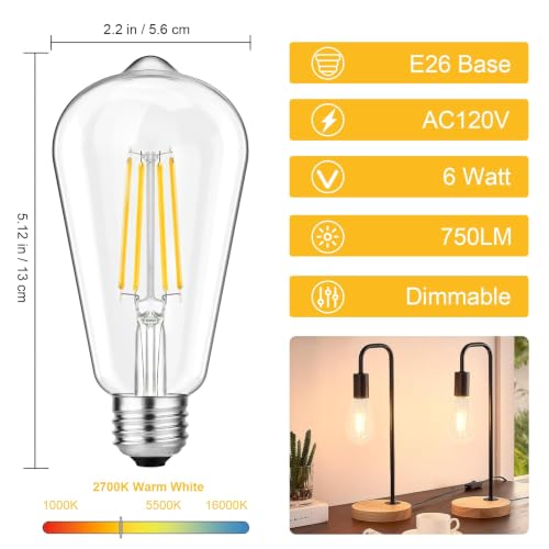 36 Pack Vintage LED Edison Bulbs 6W (36 Count)
