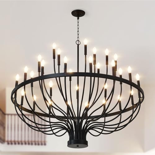 33 Light Candle Chandelier 48" Large Black Modern Foyer Chandelier