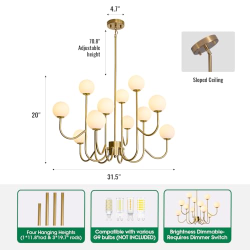 31.5″ Gold Sputnik Chandeliers for Dining Room Light Fixture