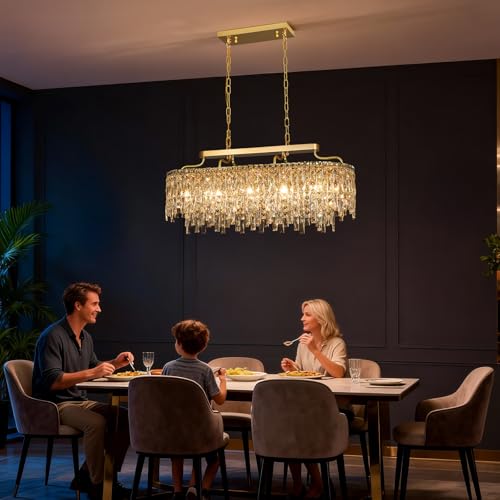 12 Light Gold Crystal Chandeliers for Dining Room Light Fixture 36"