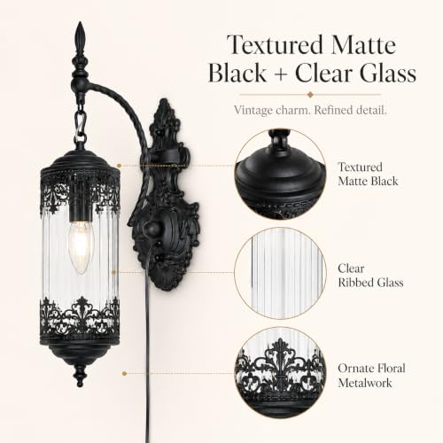 Rustic Gothic Plug in Wall Sconce with Glass