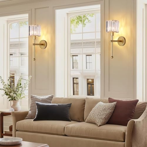 Modern Glass Crystal Wall Sconces Battery Operated Set of 2