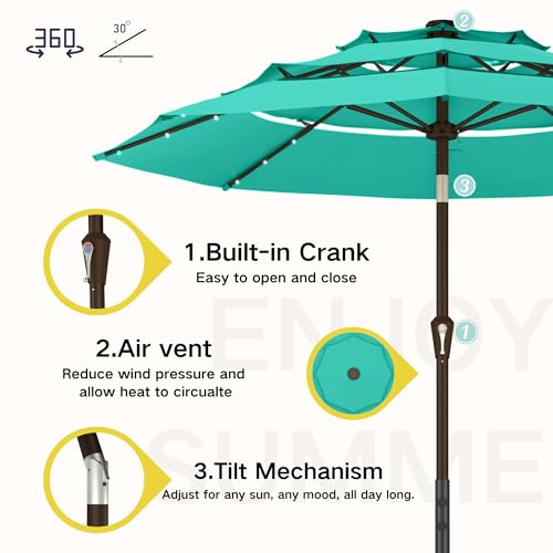 10ft 3 Tier Patio Umbrella with Solar Lights