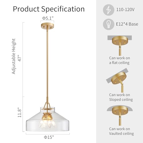 Chandelier Rustic Farmhouse Industrial Round Ceiling Pendant LED Light Fixture with Clear Glass Shades for Dining Room Kitchen Island Foyer Entryway