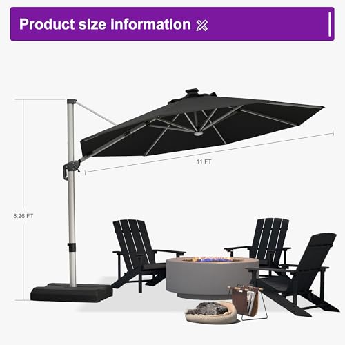 Cantilever Patio Umbrella 11ft Round Solar LED Light