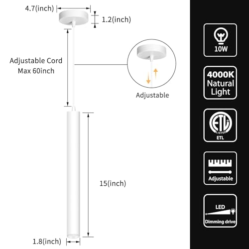 Modern Pendant Lights 4000K White LED Dimmable Pendant Light Fixtures Pendant Lighting for Kitchen Island (3 Count)