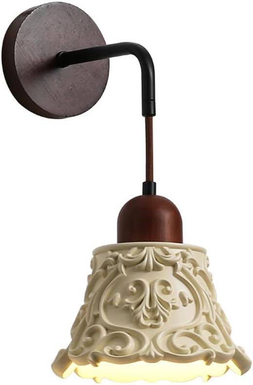 Modern Resin Wall Sconce Lighting Nordic Solid Wood Wall Lamp Wabi Sabi Cream Yellow Home Decor Lighting Fixture Cream Yellow Floral Finish, Japanese Style Walnut Wood Art Wall Sconces