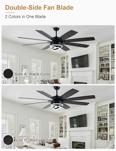 72" Large Black Modern Ceiling Fans with Lights