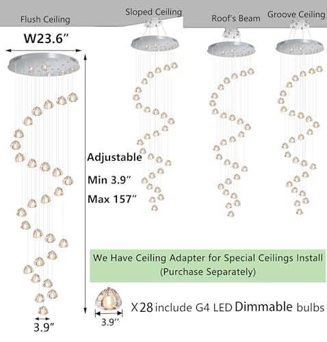 13ft Modern LED Chandeliers for Entryway Living Room Long Light High Ceiling Dining Room Light Dimmable Pendant Lighting Fixtures Chandelier for Foyer Staircase Polished Chrome