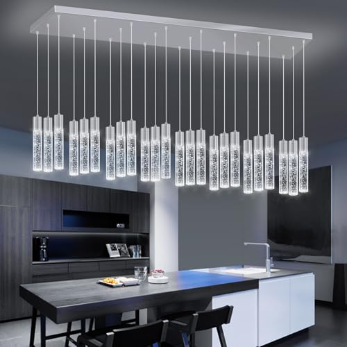 24 Lights Modern Crystal Chandeliers LED Pendant Light for Kitchen Island Dining Room Entrance Foyer Living Room Silver