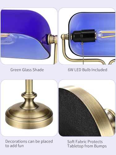 Traditional Banker's Desk Lamp with Glass Shade