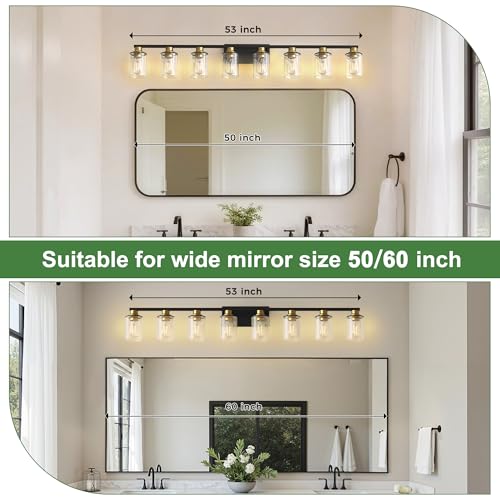 55 Inch 8 Light Black and Gold Bathroom Vanity Light Fixture