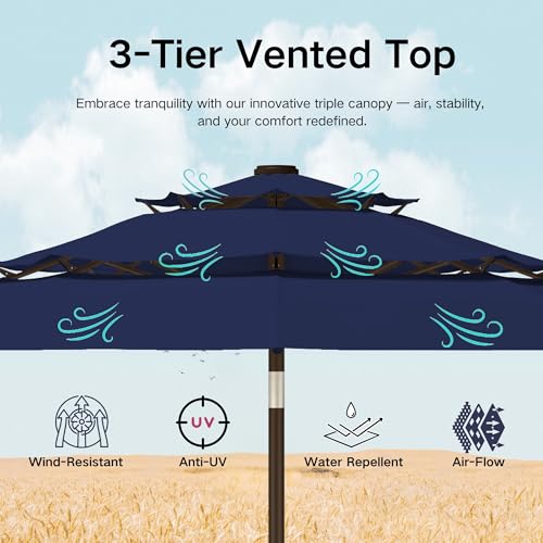 9ft 3 Tier Patio Umbrella with Solar Lights