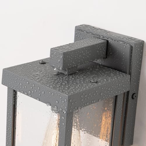 11" Classic Outdoor Wall Sconce 1 Light in Matte Gray Rectangular Metal Frame and Clear Glass Shade Waterproof Porch Light Patio Light Pack of 2 (2 Count)