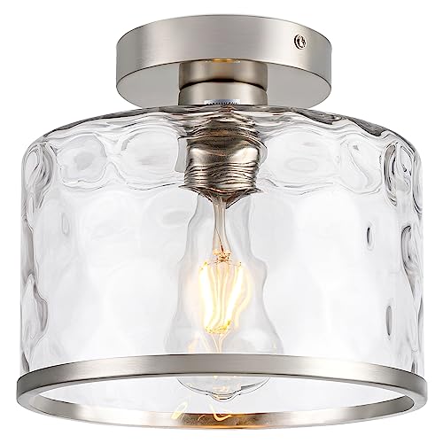 Modern Semi Flush Mount Ceiling Light with Industrial Clear Hammered Glass Lampshade