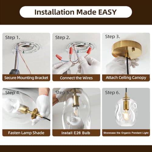 Gold Pendant Lights Kitchen Island Modern Organic Blown Globe Glass Light