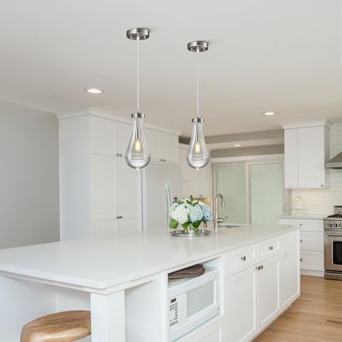 Raindrop Pendant Lights Kitchen Island Teardrop Nickel Hanging Light Fixtures Clear Solid Glass Pendant Light Modern Chandeliers for Dining Room Porch Corridor Living Room