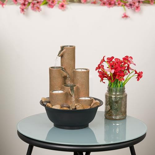 WCT202 Indoor Tabletop Tiered Water Fountain Featuring 3 Candles for Desktop and Table