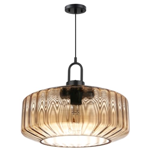 13.78″ Large Glass Pendant Light Mid Century Amber Lighting Fixture