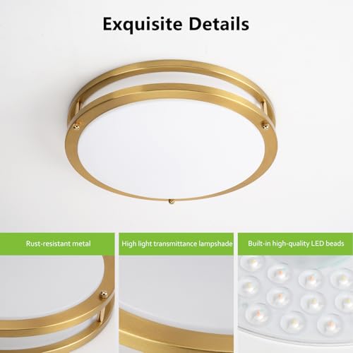 13inch LED Flush Mount Ceiling Light Fixture Dimmable Gold (2 Count)
