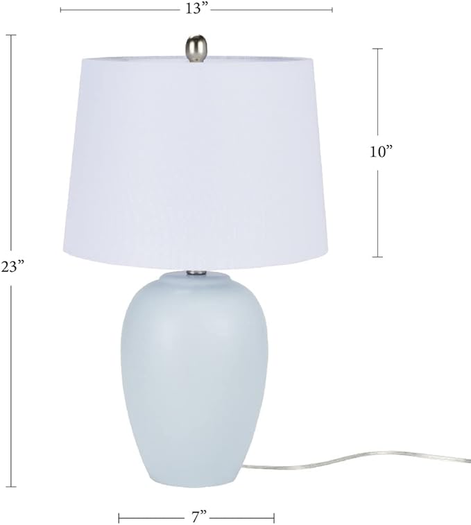 Nourison Home 23" Coastal Blue Ceramic Pot Table Lamp for Bedroom, Living Room, Dining Entryway, with White Shade - Aura Lighting