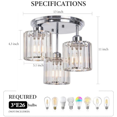 13" Crystal Semi Flush Mount Ceiling Light