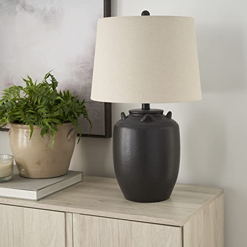 Home 24" Black Farmhouse Ceramic Pottery Jug Table Lamp for Bedside Table