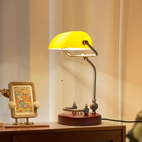 Bankers Lamp Traditional Orange Desk Lamp Solid Wood Pull Chain Switch