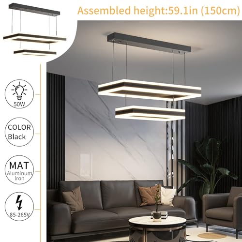 Modern LED Chandelier, 2-Light Ceiling Chandelier Pro for Dining Room Light Fixtures Hanging Color Temperature and Height Adjustable Chandeliers for Living Room, Bedroom, Kitchen (15.7+23.6 Inches)