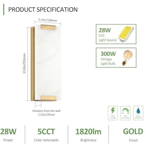 Hardwired Modern Gold LED Wall Sconces Indoor Wall Light Fixtures (2 Count)