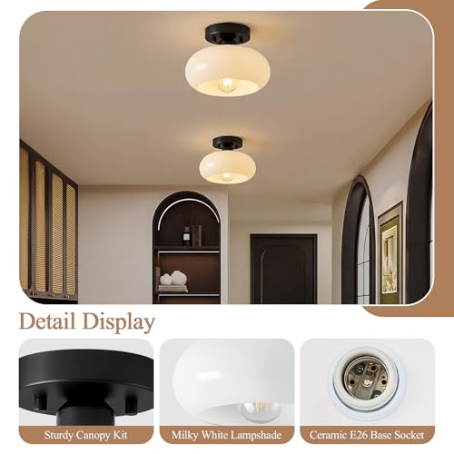 Mid Century Modern Black Semi Flush Mount Ceiling Light 8.66 Inch