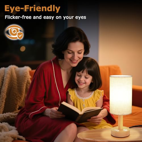Small Bedside Table Lamp with AC Outlet