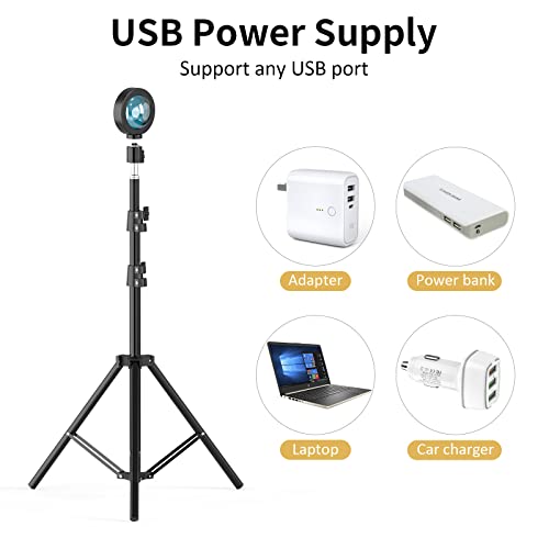 Sunset Floor Lamp Projection 140cm Adjustable Stand Led Night Light 360 Degree Rotation Network Light with 3M USB Cable Floor Light for Living Room Bedroom