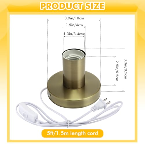 2 Pcs Polished Metal Desktop Lamp Base E26 E27 Screw Light Bulb Holder Sockets Night Light Base Lamp Replacement for Holding Bulb 6 Feet Cord on Off Switch Plug (2 Count)