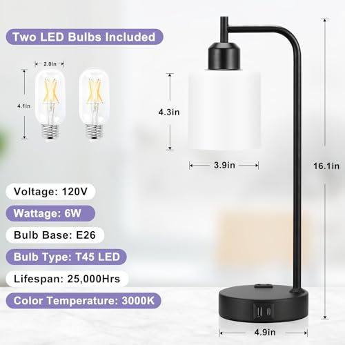 Industrial Touch Bedside Lamps for Bedrooms Set of 2 (2 Count)