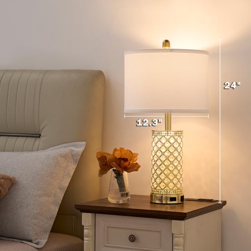 24in Crystal Table Lamp Set of 2 Bedroom Lamps for Night Stand (2 Count)