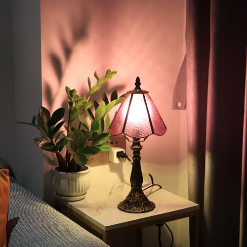 Stained Glass Table Lamp Purple Diamond Style Lamp 14 Inch